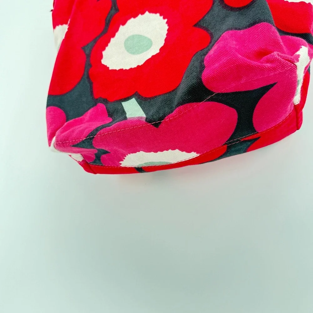 Marimekko Unikko Floral Tote Bag Womens Red Pink Canvas Zipper Shoulder Bag